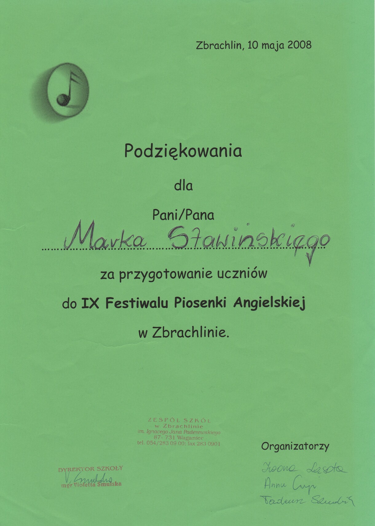 2008 Podziekowanie Zbrachlin