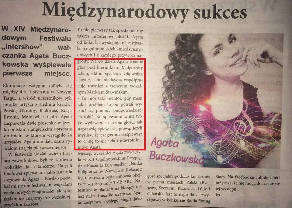 2016 - Agata Buczkowska o mnie w prasie